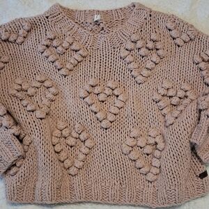 Wishlist Chunky Knit Bobble Sweater Pink Puff Sleeve Texture Boho Cozy Womens SM